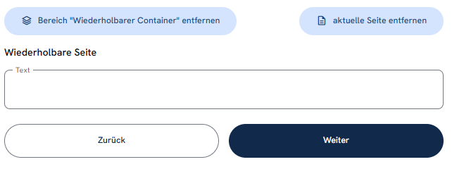 Schaltflächen zum Entfernen von Container- und Seitenwiederholungen